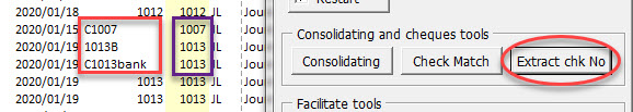 Armarecon training image (Bank reconciliation excel add-ins ) - excel screen 1 related to Extract Check Number