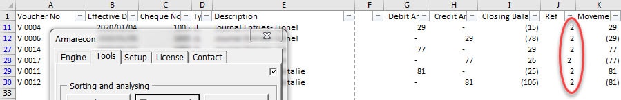 Armarecon training image (Bank reconciliation excel add-ins ) - excel screen 5 related to Quick Sort Detail